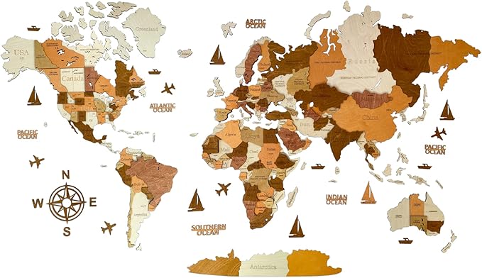 Wooden World Map 3D Art Large Wall Decor - Size (M & L & XL) Any Occasion Gift Idea - Wall Art For Home & Kitchen or Office (CALIFORNIA, 83,86" x 44,49")