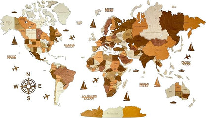 Wooden World Map 3D Art Large Wall Decor - Size (M & L & XL) Any Occasion Gift Idea - Wall Art For Home & Kitchen or Office (CALIFORNIA, 63,00" x 33,46")
