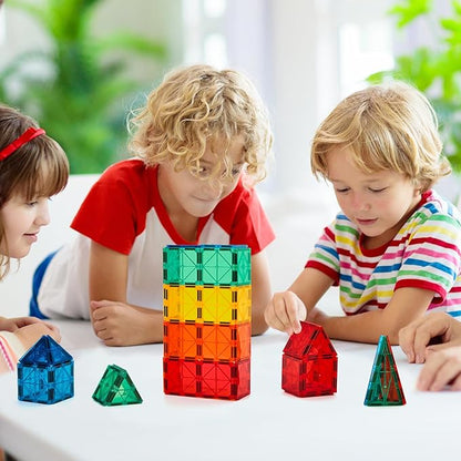 FNJO Magnetic Tiles, 64 PCS Magnetic Building Blocks, Magnets Building Set, STEM Toys for Kids Boys and Girls Creative and Inspirational