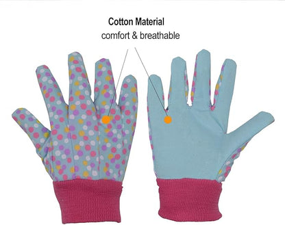 HANDLANDY 2 Pairs Kids Gardening Gloves, Girls Boys Children Garden Work Play Gloves (Pink Butterfly & Dot, Medium)