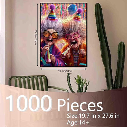 Colorful Party Grandma Theme Jigsaw Puzzle for Adults 1000 Pieces Large Puzzle Game for Students Fun and Laughter Party Scene 20X27 Inches Unique Gift Idea Home Wall Decor Relaxing Puzzle