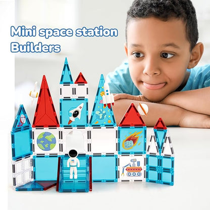 Space Exploration Magnetic Tiles (39PCS),STEM Building Set with Rocket & Astronaut,Preschool Learning Building Set for Ages 3-8, for Boys Girls (Satellite, Spaceship)