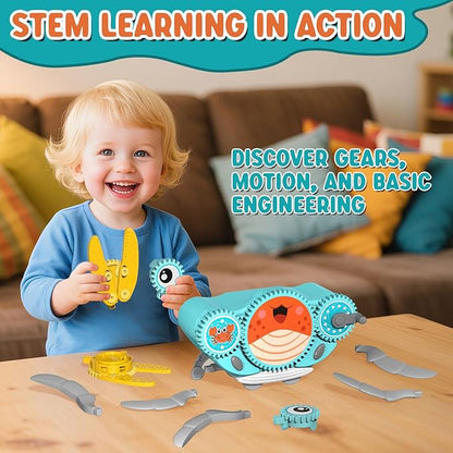 Alritz STEM Gears Toys for Kids，Building Blocks Gear Crab, Learning Educational Toy, Electric & Manual Dual Mode Playset Gift for Boys & Girls Age 3+ Birthdays, Halloween