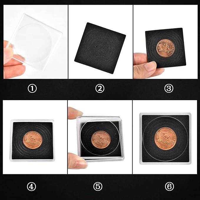 ALCYON 40 Pieces Silver Dollar Coin Snap Holder, 2 x 2 Inch Coin Capsule Coin Collection Supplies with Adjustable Gasket, 5 Size (20/25/30/35/40 mm) Coin Case Container for Collectors (Black, 40 pcs)