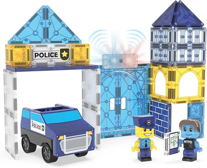 MAGNA-TILES Police Station 35-Piece Magnetic Construction Set, The Original Magnetic Building Brand