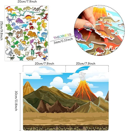 3D Dinosaurs Puffy Sticker Play Set Gifts Sticker Book Dinosaurs Window Gel Clings Decals Home Airplane Classroom Nursery Dinosaurs Party Supplies Decorations Removable 100 Reusable Puffy Stickers