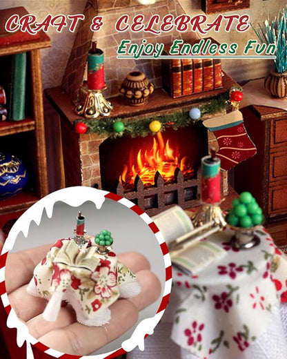 Miniature House Kit – Warm Christmas Lodge, DIY Wooden Dollhouse with LED & Music Box, Tiny House Craft Gift for Teens Families Friends