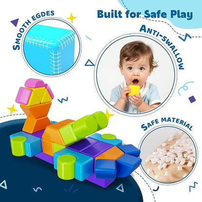 Magnetic Building Blocks, 37PCS Magnetic Blocks for Kids Ages 4-8, 3D Multi-Shape Stacking Blocks, Sensory Montessori Magnet Cubes Toys for Boys & Girls Ages 4+