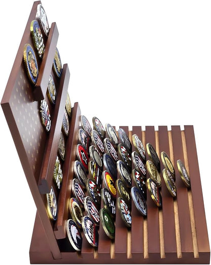 PiaoHao Challenge Coin Display Stand Military Coin Holder Wooden Rack Holds 80 Coins (Red)