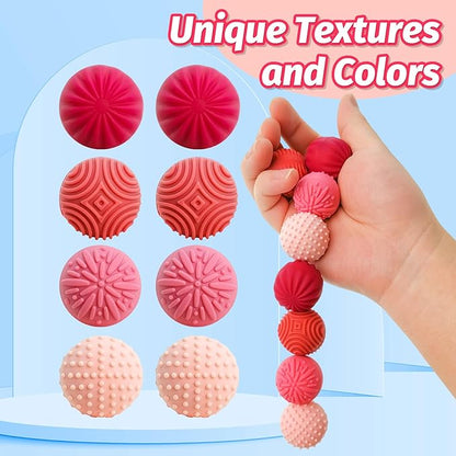 Fidget Magnetic Balls Toy - 8 PCS Red Texture Tactile Sensory Gift for Teens ADHD Autism Anxiety, Silent Stress Relief Massage Roller Item Desk Toy for Home Office Calm Down with Case