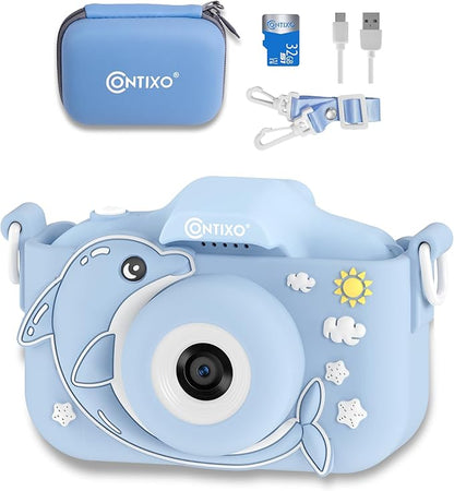 Contixo KC3A Kids Digital Camera - 1080P Toddler Camera with Selfie Mode, Games, Sound Recording, 8X Zoom, 32GB SD Card, USB-C Rechargeable Educational Toy for Boys Girls Ages 3-8, Blue