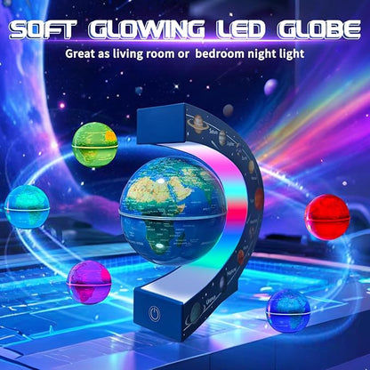 Magnetic Levitating Floating Globe with LED Lights, Cool Gadgets C Frame Globe Lamp for Men Father Husbands Boys Girls and Kids, Nine planetary solar systems Cool Tech Gift