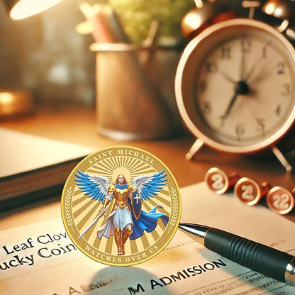 Saint Michael Watches Over Us Challenge Coin – Zinc Alloy Commemorative Coin – 3D Engraved Pocket Token Medallion for Collectors – Veterans Law Enforcement Military Police First Responder Gift