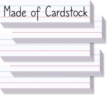 Chell Short Sentence Strips Cardstock 3” x 12”, White Ruled Word Learning Strips Nameplates for Teacher Supplies, Pack of 80