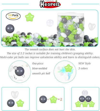 Ball Pit Balls Pack of 100 200 500 - Star and Round Set BPA Free Phthalate Free Non-Toxic Crush Proof Play Balls Soft Plastic Balls for Toddlers Baby Kids Birthday Pool Tent Party