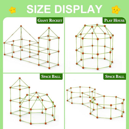 Fort Building Kit for Kids,STEM Construction Toys, Educational Gift for 3 4 5 6 7 8 9 10 11 12 Years Old Boys and Girls,Ultimate Creative Set for Indoor & Outdoors Activity,140 Pcs,Orange