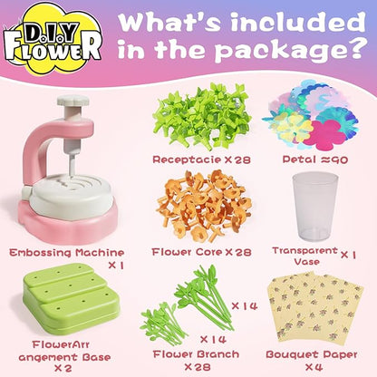 Mini Fabric Flower Press Sewing Machine Toy Kit for Kids Beginners, DIY Paper Bouquets Manual Sewing Kit, Creative Arts & Crafts Making Toy Gift for 4-8 Year Old Girls Boys