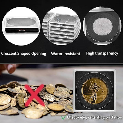 ALCYON 40 Pieces Silver Dollar Coin Snap Holder, 2 x 2 Inch Coin Capsule Coin Collection Supplies with Adjustable Gasket, 5 Size (20/25/30/35/40 mm) Coin Case Container for Collectors (Black, 40 pcs)