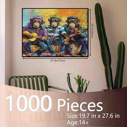 Tucocoo 1000 Piece Jigsaw Puzzles for Adults Guitar Monkey Painting Jigsaw Puzzle Funny Animal 1000 Pieces Puzzles for Challenging Family Activity Game Happy Musical Art Wall Decor DIY Puzzle Gifts