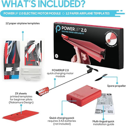 POWERUP 2.0 Paper Airplane Conversion Kit | Electric Motor for DIY Paper Planes | Fly Longer and Farther | Perfect for Kids & Adults | Ready to Use Aeroplane Engine Kits | 2.0 Multicolor