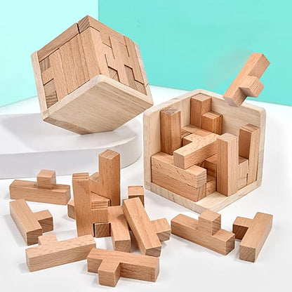 Wooden Brain Teaser Puzzle Cube Wooden Puzzles T-Shaped Jigsaw Logic Puzzle Educational Toy for Kids and Adults by AHYUAN (Coffee and Natural)