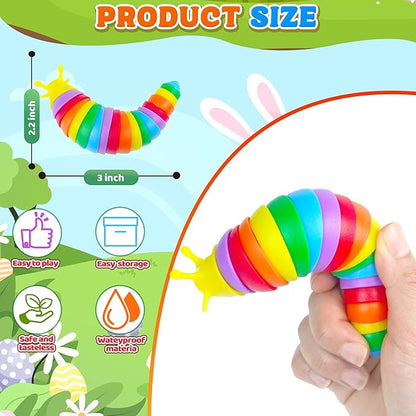 12PCS Baby Sensory Fidget Slug Toys Pack, ASMR Travel Airplane Activities Road Trip Car Toy for Toddler Kids Figette Worm for Adults Stress Relief Gift for Autism ADHD Autistic Caterpillar Stim Toys
