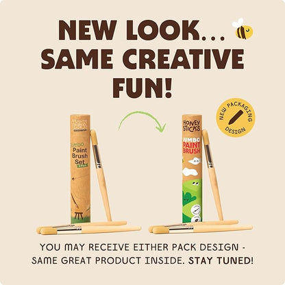Honeysticks Jumbo Paint Brush Set - 3 Pack. Jumbo Paint Brushes for Kids with a Large Wood Handle for Easy Grip. Perfect for Toddler and Preschool Painting. Handy Storage Container. Vegan.