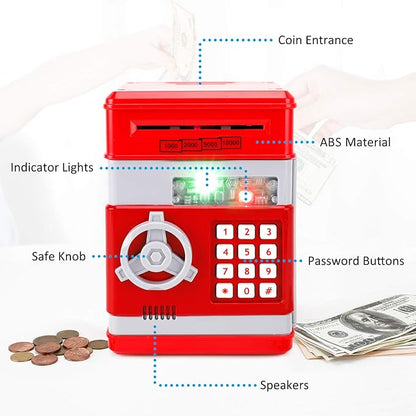Electronic Piggy Bank for Kids, Mini ATM Coin Bank Money Saving Box with Password, Children's Safe Money Jar with Auto Grab Bill Slot, Great Gift Toy Bank for Boys, Girls