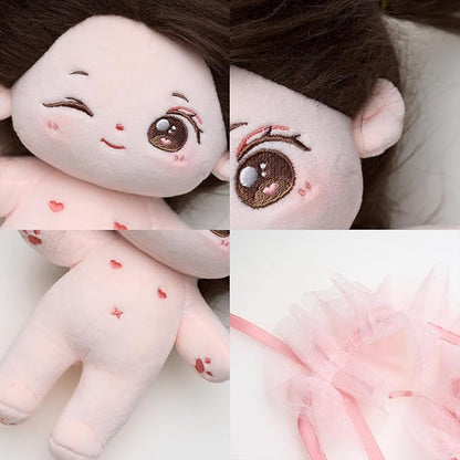CALEMBOU Plush Doll, 20cm Cute Cotton Dolls with Skeleton, Anime Plushies Soft Stuffed Dress Up Doll, Kawaii Plush Toys Rag Dolls with Clothes Birthday Gift for Girls (Doll&Clothes-Winkii)