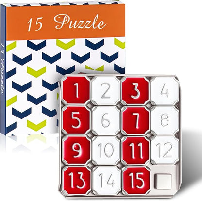 2 Pack Metal Number Slide 15 Puzzle Red and White Number Sliding Puzzle Educational Pocket Funny Christmas IQ Game Gift for Teens and Adults, Ideal for Learning Tool Party Favors
