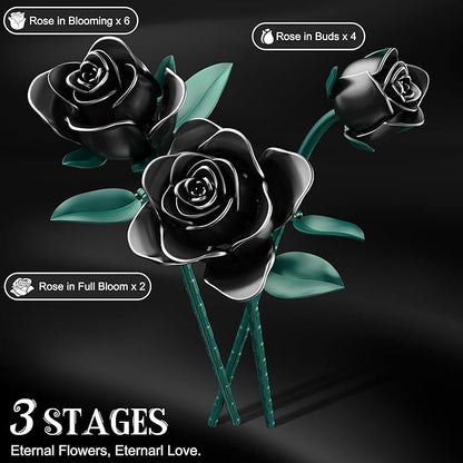 Black Rose Building Blocks Set for Kids, 634PCS Flower Bouquet Brick Toy, Romantic Gift for Girls, Women, Valentine's Day, Birthday, Mother's Day, Halloween, DIY Artificial Plant for Home Decor