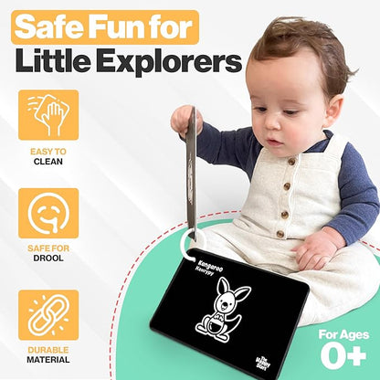 Happy Start High Contrast Baby Cards for Newborns - Black & White Cards, Water-Resistant, BPA-Free, Portable Educational Flashcards for Visual Stimulation, Award-Winning, Ages 0+ (English & Russian)