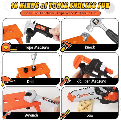 Kids Tool Set Toys, 48 Pcs Toddler Tool Set with Portable Tool Box, Electronic Toy Drill & Electric Chainsaw, Construction Tools Gifts for Boys Aged 3 4 5 6 7, Christmas Birthday Gifts for Toddlers