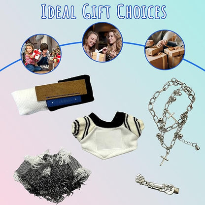 5-Piece Set Clothes for 17cm Doll - Fashion Style Dress Up Doll Outift Set with T Shirt, Pants, Headband, Necklace, Brooch