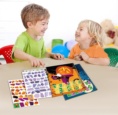 Omgouue 2PCS Halloween Crafts for Kids Ages 4-8 Sticker Paint Books Includes Pumpkins Spiders Tombstones and More Designs Gift Party Create 20 Pictures Sticker Sheets are Separate