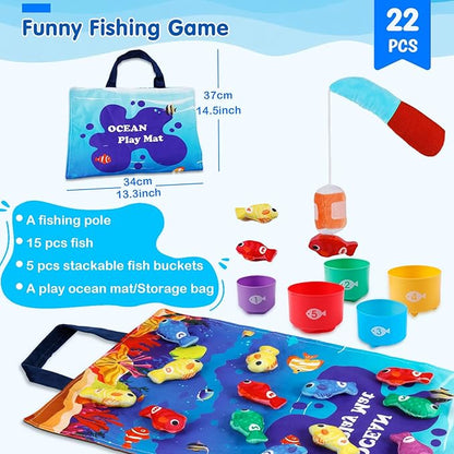Montessori Toys for 1-2 Year Old - Toddler Fishing Game with Stacking Cups, Baby Toy 12-18 Months One Year Old Boy Girl Birthday Gift to Learn Count, Sort Colors and Shapes