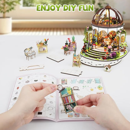 DIY Miniature House Kit,Tiny House Hanging Garden with Furniture & LED,DIY Dollhouse Miniature Kit for Adults Teen,Mini House Building kit,3D Wooden Craft Mini Model Kit,Birthday Gifts Home Decor