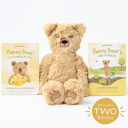 Slumberkins 14" Honey Bear Kin & 2 Board Books Complete Set Bundle | Promotes Gratitude, Respect & Sharing | Social Emotional Tools for Ages 0+ (Honey Bear Kin Plush + 2 Board Books)