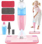Dreamon Kids Spray Mop - Real Working Toddler Cleaning Set with Water Sprayer & 3 Washable Mop Pads & Scraper, Pretend Play Montessori Housekeeping Toys Gifts for Toddlers Kids Girls Boys(Pink)