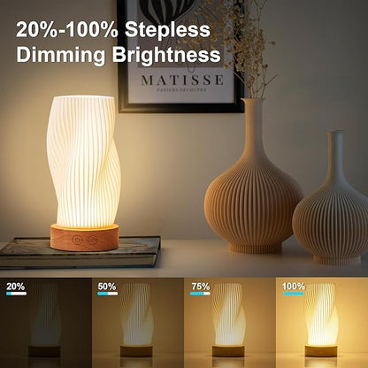 Battery Operated Portable Desk Lamp, Dimmable Cordless LED Table Lamp,3 Colors & Memory Function, Modern Rechargeable Bedside Lighting for Living Room, Bedroom, White, 8.6inch