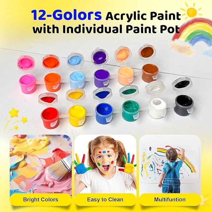 30 Pack Mini Acrylic Paint Set,12 Color Acrylic Paint Strips with 60Pcs Painting Brushes for Kids&Adults, 420 PCS Kids Paint Set Container Strips Storage for Home Classroom Party Favors Birthday Gifts