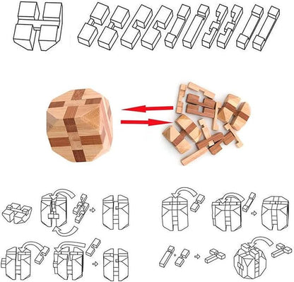 VolksRose 12pcs Wooden Brain Teaser Puzzles, IQ Challenge Puzzle Games, Logic Smart Mind Puzzle Box Lock Toy Removing Assembling 3D Small Puzzle Gift Set for Adults Teenagers Kids, 1.8inch 4.5cm