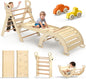 BlueWood Pikler Triangle Set 7-in-1 Foldable Baby Climbing Wooden Toys with Arch&Ramp&Ladder Climber Indoor Jungle Gyms for Toddlers - Natural Wood