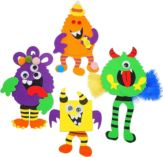 4E's Novelty Halloween Crafts for Kids (12 Pack) Silly Monsters Foam Magnet Fall Crafts Bulk, Halloween Party Activities for Kids Ages 3-5, 4-8