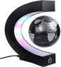 Floating Globe with Colored LED Lights C Shape Anti Gravity Magnetic Levitation Rotating World Map with Touch Switch for Gift Home Office Desk Decoration With Switch(Black)