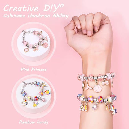 UFU Charm Bracelet Making Kit -120Pcs DIY Jewelry Making Kit, Mermaid Gifts for Girls Toys Crafts for Teen Girls Ages 5 6 7 8-12, with Portable Bracelet Organizer Box
