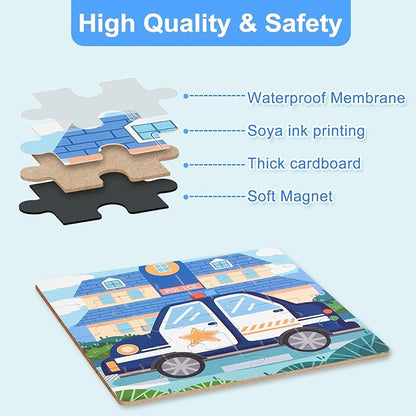 ASTARON Magnetic Puzzles for Toddlers, 12-16-20 Pieces Vehicle Learning Magnet Puzzles for Road Trip, Educational Travel Toys Car Plane Activities for Kids, Kids Birthday Gifts