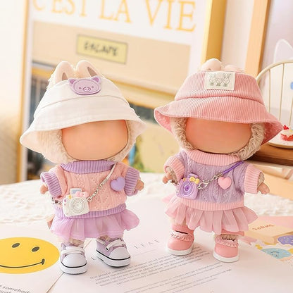 17cm Doll Clothes Set (No Doll), 5 Pieces Skirt Outfit Set for 6.7inch Dolls Dress Suit, Fashion Kawaii Dress Up Hat Overskirt Shoes Accessories for 1st/2nd/3rd Gen Dolls Play & Display Purple