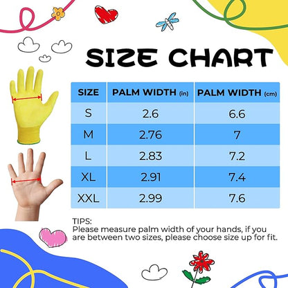 HANDLANDY 2 Pairs Kids Gardening Gloves, Toddler Children Garden Yard Work Outdoor Playing Gloves, Rubber Coating, for Girls Boys Youth (Size M, Yellow)