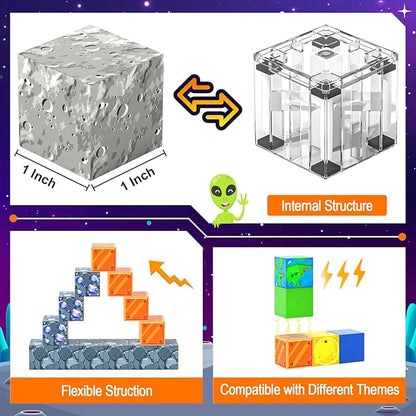 Magnetic Blocks Space Set, Build Mine Magnet World Set, Magnetic Tiles Building Toys for Boys & Girls Age 3-5 5-7, STEM Montessori Sensory Toys for Toddlers Gifts for 3+ Years Old